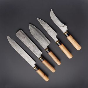 Couteau de Chef Professionnel de Cuisine en Acier Damas de Haute Qualité, Lame Dentelée, Manche en Cuir, Personnalisable, Multi-Usages, pour la Maison (DIY, OEM) - Product Image 3