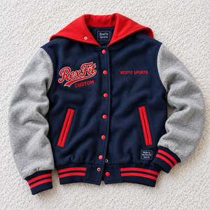 Veste universitaire à capuche RexFit unisexe avec logo en lettres en relief, manches souples, boutons-pression, étiquette personnalisée, streetwear, vêtements d'extérieur - Product Image 3