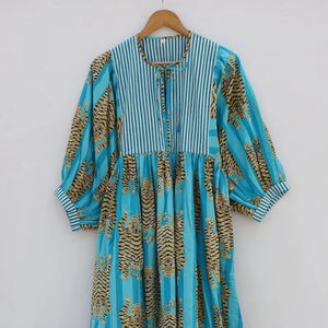 Vestido de Gasa de Algodón con Estampado de Tigre: Vestido Midi Mini |   Estilo Vintage |   Estilo Boho |   Vestido de verano de algodón |   Túnica - Product Image 1