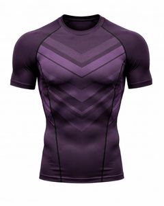 Camiseta de Compresión de Manga Corta para Hombre, Secado Rápido, Corte Ajustado, Deportiva, Cuello Redondo, Transpirable, con Bloques de Color - Product Image 1