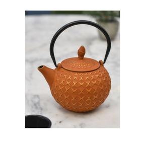 Belle théière en fonte de fer bleue avec motif floral doré, couvercle et poignée en fer doré, théière décorative pour servir le thé à la maison - Product Image 2