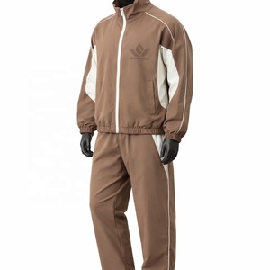 Unisex <b>Brown</b> Tracksuit Set Full Zip Jacket Drawstring <b>Jogger</b> Pants Solid Color Sporty Casual Wear with Side Pockets Autumn - Product Image 2