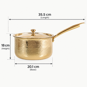 Casserole en laiton martelé artisanal avec couvercle, poignée longue, pot à sauce, ustensile de cuisine traditionnel indien - Product Image 4
