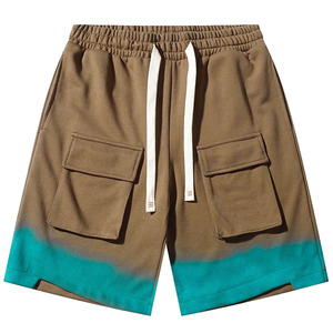 2026 High Quality Men's Streetwear Gradient <b>Cargo</b> Shorts Loose Fit Cotton Jersey Multi Pocket Drawstring Elastic Waist Shorts - Product Image 2