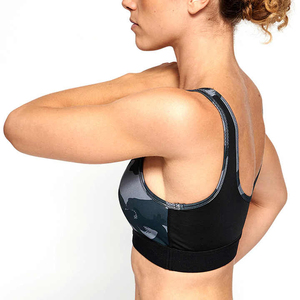 Soutien-gorge de sport sans coutures pour femme, dos nageur, maintien léger, pour entraînement, yoga, course à pied, en Spandex/Nylon, couleur unie, col rond boutonné - Product Image 4