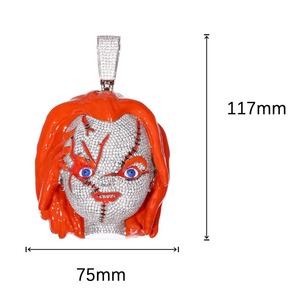 Pendentif Chucky en émail micro-pavé, breloques visage Chucky glacées, bijoux de déclaration bling-bling pour rappeurs hip-hop, pour cadeaux d'Halloween - Product Image 2