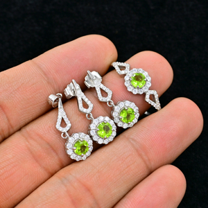 Ensemble de boucles d'oreilles et pendentif en pierre de péridot naturelle de 5Mm, bijoux en argent Sterling 925 pour femmes, ensemble de bijoux fins - Product Image 2