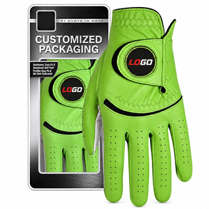 Gants de golf avec emballage personnalisé, paume en cuir Cabretta, doux, pour hommes, blanc, vert, couleur OEM, caractéristiques, matériau, origine, taille, Canleo - Product Image 1