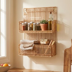 Organizador de Pared Simple de Primera Calidad, Estante de Pared Multifuncional de Dos Niveles de Ratán Sostenible de Lujo, Estante de Almacenamiento para Especias de Cocina - Product Image 2