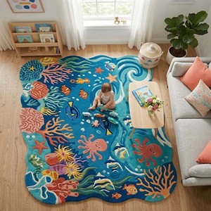 Colorful Underwater Coral Reef Kids Rug Soft Ocean Theme Rug Hand Tufted Rug For Nursery Playroom Bedroom Learning Floor Decor - Product Image 3