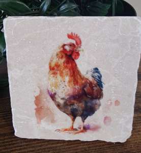 Posavasos de Mármol Estilo Rústico con Diseño de Gallina, Juego de Posavasos de Piedra para Decoración de Mesa - Product Image 1