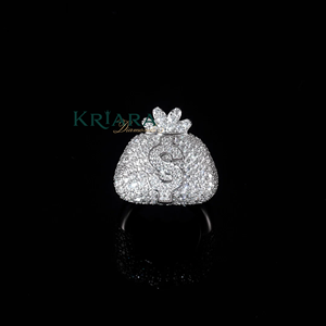 Bague Cocktail Moissanite Sac d'Argent, Coupe Ronde Brillante, Sertissage Pavé, Argent 925, Style Hip-Hop, Unisexe, Usage Quotidien - Product Image 1