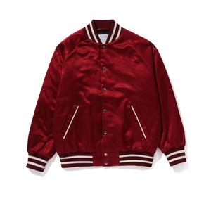 Wholesale Breathable Custom Winter Wear Embroidery Men Satin Varsity <b>Jacket</b> Solid Color Button Up Varsity <b>Jacket</b> Men - Product Image 6