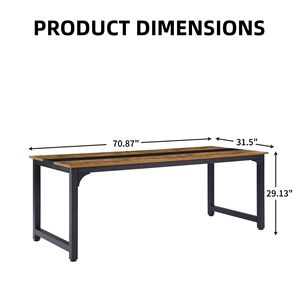 Moderno semplice 70.9 pollici grande scrivania da ufficio rustico/nero in legno da lavoro e tavolo da gioco con struttura in metallo per casa studio ufficio spazio per le gambe - Product Image 4
