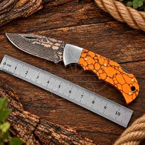 Couteau de poche artisanal en cuivre Damas, fait main, avec verrouillage traditionnel, qualité industrielle supérieure, poignée en pierre précieuse, EDC - Product Image 6