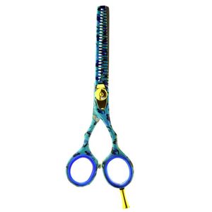 Tijeras de Adelgazamiento de Pelo con Diseño Camuflaje Azul, 30 Dientes, Hoja de Acero Inoxidable, Mango Largo, para Diestros - Product Image 5