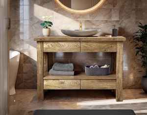 Mueble de Baño Moderno de Madera Sólida 2026 con Amplio Espacio de Almacenamiento en Cajones y Diseño de Estante Abierto para Interiores de Baño - Product Image 1