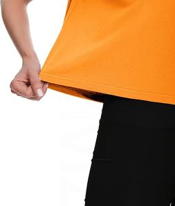 Wholesale Women's Orange <b>Cropped</b> Gym T-Shirt Short Sleeve O-Neck Casual <b>Top</b> Knitted Solid Color Box Fit Style - Product Image 4