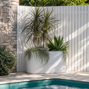 Juego de Macetas Rectangulares Grandes de Fibra de Vidrio para Jardín, Color Blanco Liso, para Interiores y Exteriores, Juego de 2 Tamaños - Product Image 4