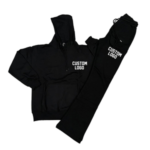 Survêtement à capuche personnalisé avec logo, manches longues, coupe classique, unisexe adulte, décontracté, noir uni, 100% coton, impression par transfert thermique - Product Image 1