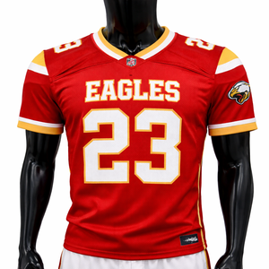 Maillot de football américain OEM, taille plus, séchage rapide, respirant, tissu 100% polyester, personnalisé, sublimé, brodé, pour joueur - Product Image 1