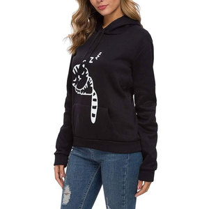 Sweat-shirt à capuche pour femme avec oreilles de chat noires et imprimé chat endormi, fermeture éclair intégrale, coupe classique, en coton tricoté, pour l'automne - Product Image 4