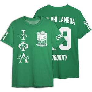 T-shirt col rond vert émeraude Iota Phi Lambda, impression personnalisée des lettres du chapitre, coupe unisexe pour femme, style décontracté d'inspiration grecque - Product Image 4