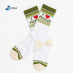 Custom Logo I Love Pickles Crew <b>Socks</b> 100% Cotton Knitted <b>Men's</b> Daily Wear <b>White</b> Green Letter Pattern Spring Style JZVINA - Product Image 5
