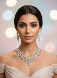 Juego de joyería de lujo AD, circonita cúbica de alta calidad, collar y aretes de diamantes americanos para novia, para boda india, para mujer - Product Image 2