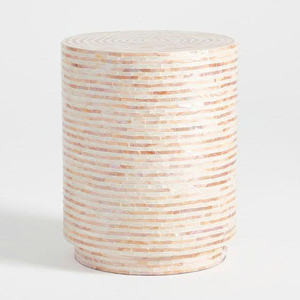Concentric Stripe Cylinder <b>Stools</b> Mother of Pearl Handcrafted Mosaic Small Side <b>Table</b> For Living Room Bedroom Decor Use - Product Image 1