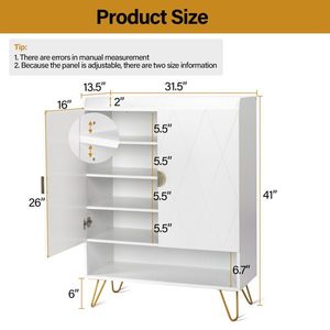 FCH V Shaped Carved Door Panel 80*37*110cm White Particle Board Cabinet with Double Door Top Baffle Shoe Rack Gold Ac Accessory - Product Image 3