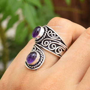 Purple Amethyst <b>Adjustable</b> <b>Ring</b> 925 Sterling Silver <b>Adjustable</b> Jewelry Natural Amethyst Statement <b>Ring</b> - Product Image 3