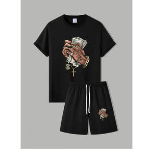 Ensemble polo et short homme été, couleur unie, impression sérigraphique personnalisée OEM, logo frontal, manches courtes, col rond. - Product Image 6
