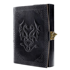 Indian Supplier Arrival Black 100% Genuine Leather Diary Double Dragon Embossed Hardcover Journal Gift <b>Notebook</b> With Brass Clasp - Product Image 1