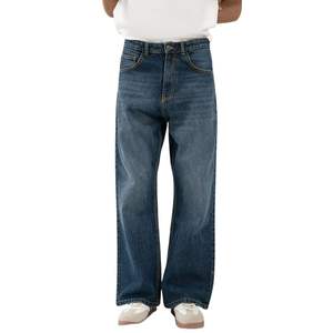 Jeans classiques bleus à jambe large pour hommes, coupe décontractée, délavage vintage, style rétro décontracté, pantalon en denim, vente en gros sur mesure - Product Image 1