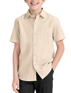 Chemise Oxford 100% coton, manches courtes, uniforme scolaire pour garçons, boutonnée - Product Image 1