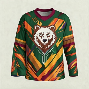 Camiseta de Hockey sobre Hielo Sublimada para Hombre, Manga Larga, Cuello en V, Poliéster que Absorbe la Humedad, Estampado Animal, Ropa Deportiva, Corte Regular - Product Image 1