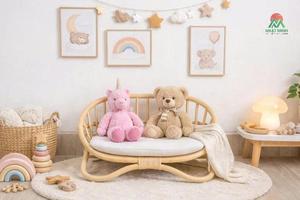 Silla Infantil de Ratán NHAT MINH, Forma Ovalada, Respaldo de Listones, Asiento Infantil Portátil, Diseño Rústico, Cojín de Espuma para Bebés y Niños - Product Image 5