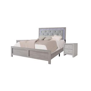 Letto Matrimoniale Moderno con Testiera Illuminata, Rivestimento in Ecopelle Beige, Trapuntatura a Bottoni, Mobili per Camera da Letto in Legno - Product Image 4