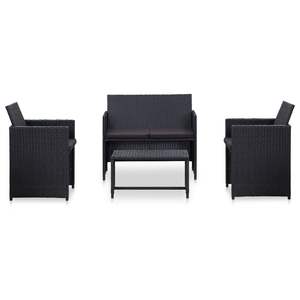 Set da salotto in 4 pezzi in Poly Rattan nero con cuscini per mobili da esterno - Product Image 2