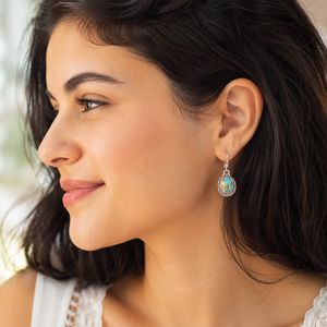 Natural Oyster Turquoise Teardrop <b>Dangle</b> <b>Earrings</b> 925 Sterling Silver Vintage Boho Handmade Gemstone Jewelry Gift - Product Image 2