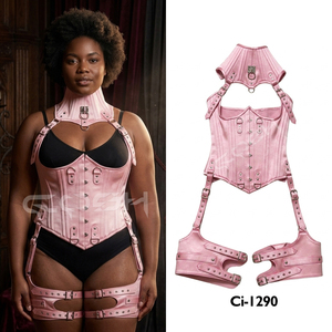 คอร์เซ็ตผ้าซาตินสีชมพูเสริมโครงเหล็กแบบ Underbust พร้อมสายรัดต้นขา - Product Image 5