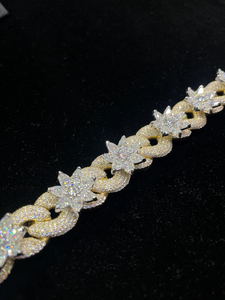 Luxury Moissanite Cuban Link <b>Chain</b> Necklace <b>Iced</b> <b>Out</b> Floral Design Yellow Gold Finish Statement Hip Hop Jewelry Gift - Product Image 2