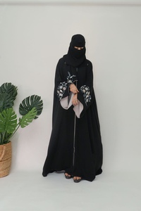 Vestido Abaya Morado Sólido de Poliéster de Lujo y Alta Calidad para Mujer, Estilo Modesto, Largo hasta el Suelo, Holgado, de Manga Larga con Ribete Negro - Product Image 3