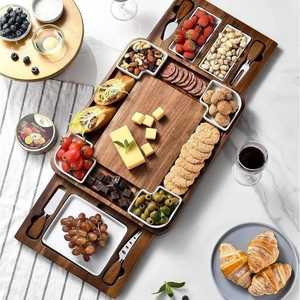 Planche à charcuterie en bois d'acacia, bols en céramique, couteau, écologique, passe au lave-vaisselle, grande planche à fromage, plateau de service, cadeau de cuisine - Product Image 2