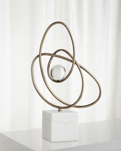 Sculpture géométrique en aluminium, design minimaliste, anneaux métalliques faits à la main sur socle en marbre, décoration de salon, sur mesure. - Product Image 4