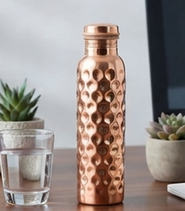 Artisanal Vintage Design Copper Water Bottle With Hammered Pattern Screw-On Lid Reusable For Outdoor Hiking Camping Travel Adult - Product Image 3