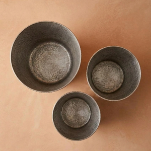 Silver Metal Flower <b>Vase</b> Set Modern Textured Three Piece Collection Industrial Tabletop Decorative <b>Unique</b> Handcrafted Pieces - Product Image 3