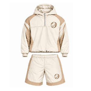 <b>Mens</b> Neutral Two Tone Nylon Quarter Zip <b>Hoodie</b> Shorts Set Lightweight Athletic <b>Running</b> Training Gym Casual Sports Outfit - Product Image 1
