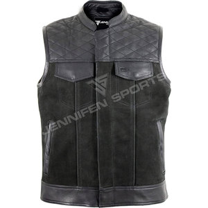 Gilet de moto décontracté unisexe en cuir véritable et daim, coupe diamant, avec plusieurs poches sur la poitrine et à l'intérieur - Product Image 1